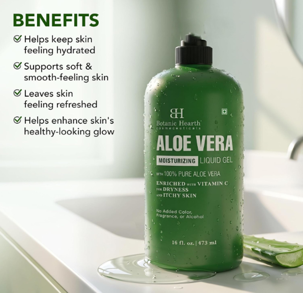 Botanic Hearth 100% Pure Aloe Vera Moisturizing Liquid Gel 16 fl oz Sealed New